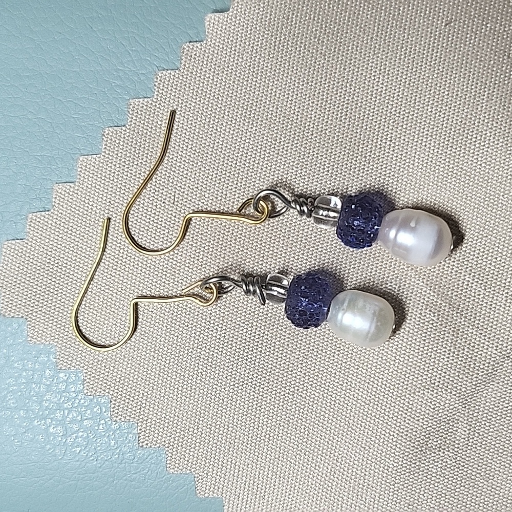 Homemade blue and white earrings